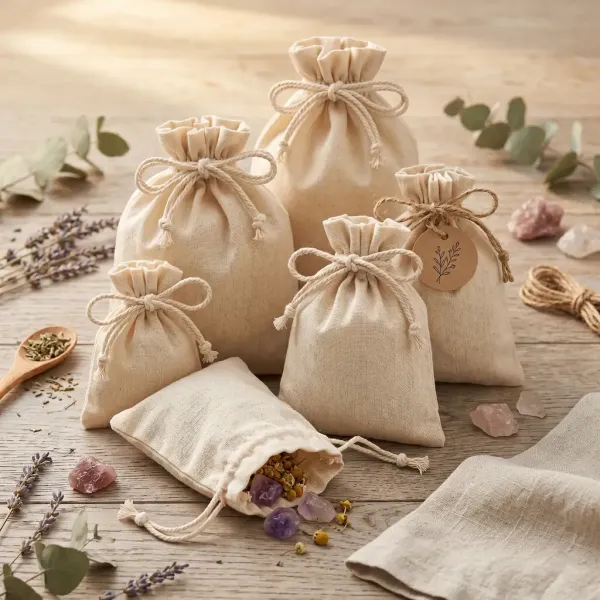 Natural Muslin Drawstring Bags - Cotton