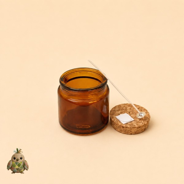100 ml Amber Glass Apothecary Candle Jar Set with Cork Lid, 10 cm Wick and Adhesive Wick Sticker 100 ml Amber Glass Apothecary Candle Jar Set with Cork Lid, 10 cm Wick and Adhesive Wick Sticker